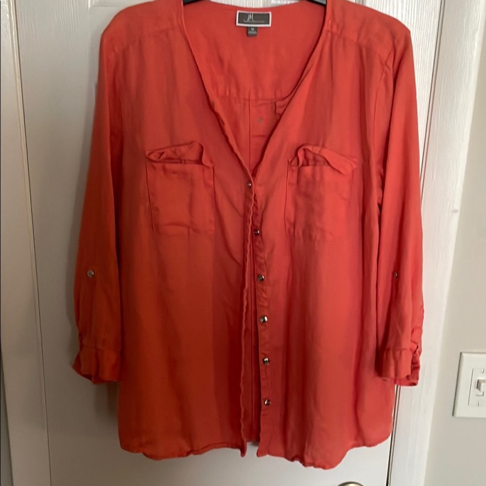J. Jill Orange Cuffed Sleeve Blouse